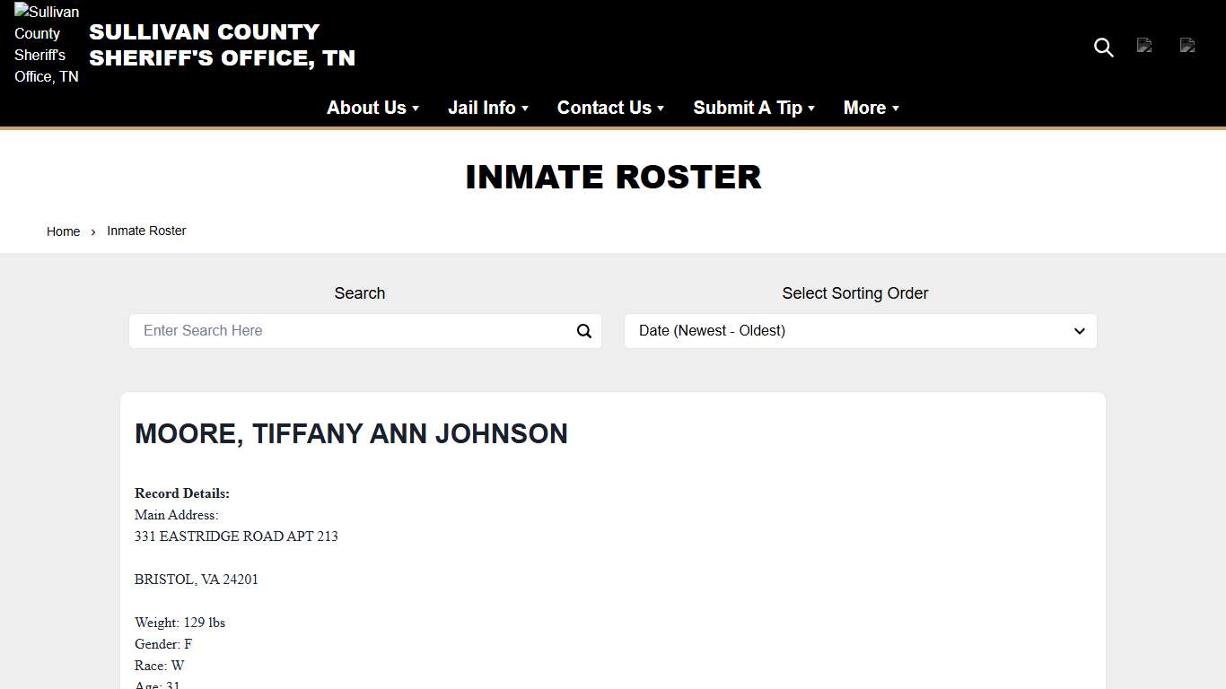 Inmate Roster | Sullivan County Sheriff's Office, TN