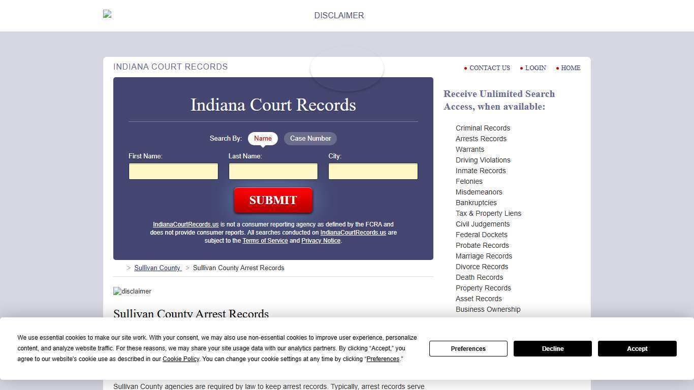 Sullivan County Arrest Records | IndianaCourtRecords.us
